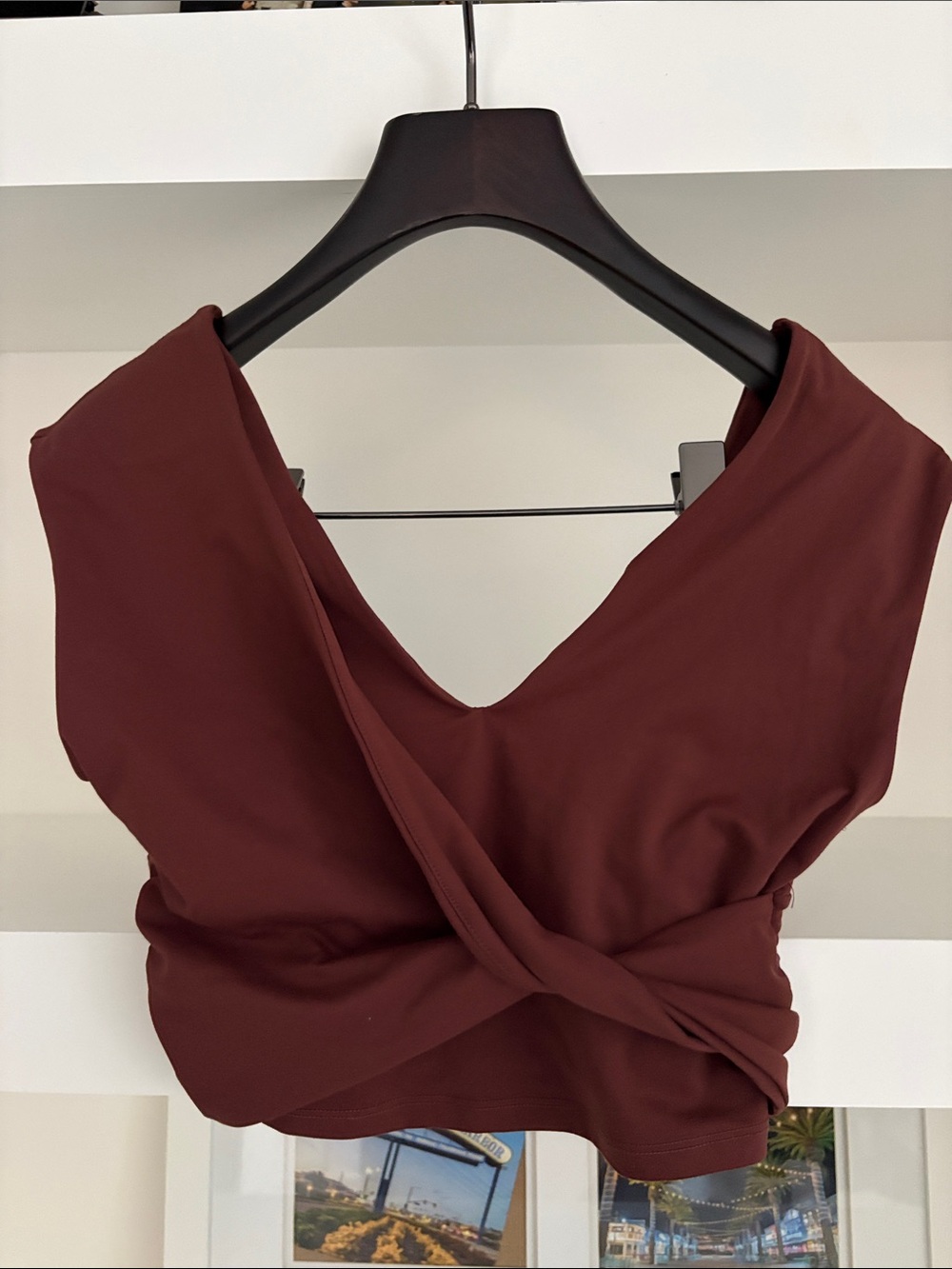 Twist-Front One-Shoulder Crop Top in Deep Brown